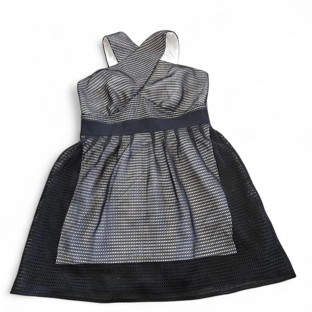 Jameela Jamil Elegant Black and‎ White Mesh Overlay Women's Dress